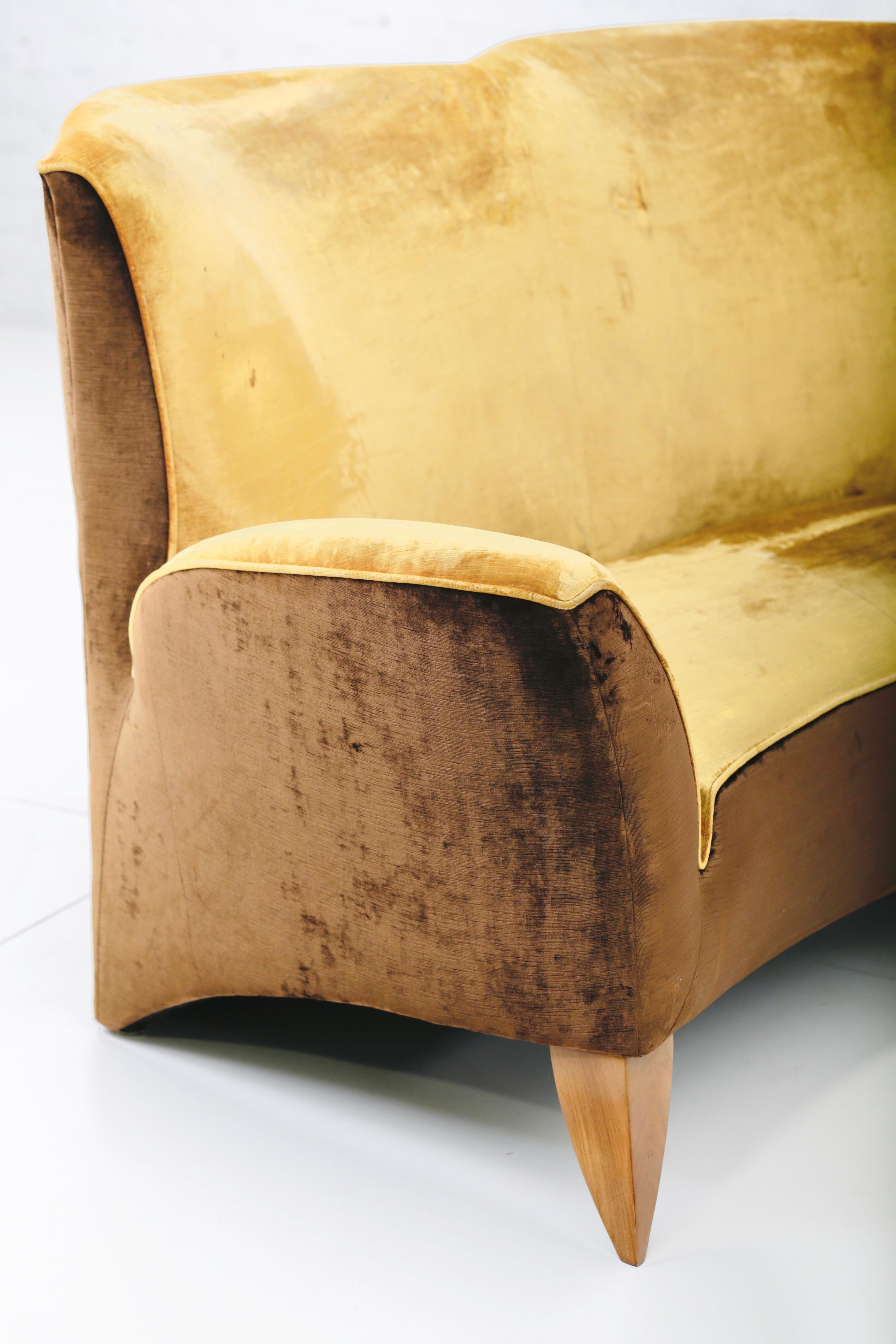 Velvet Sculptural Italian Sofa, 1960s