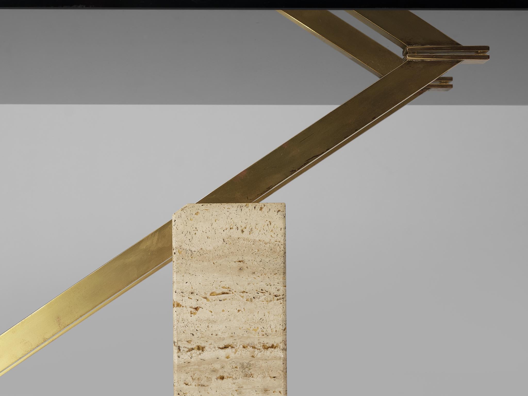 Sculptural Italian Table in Travertine, Glass and Brass 6
