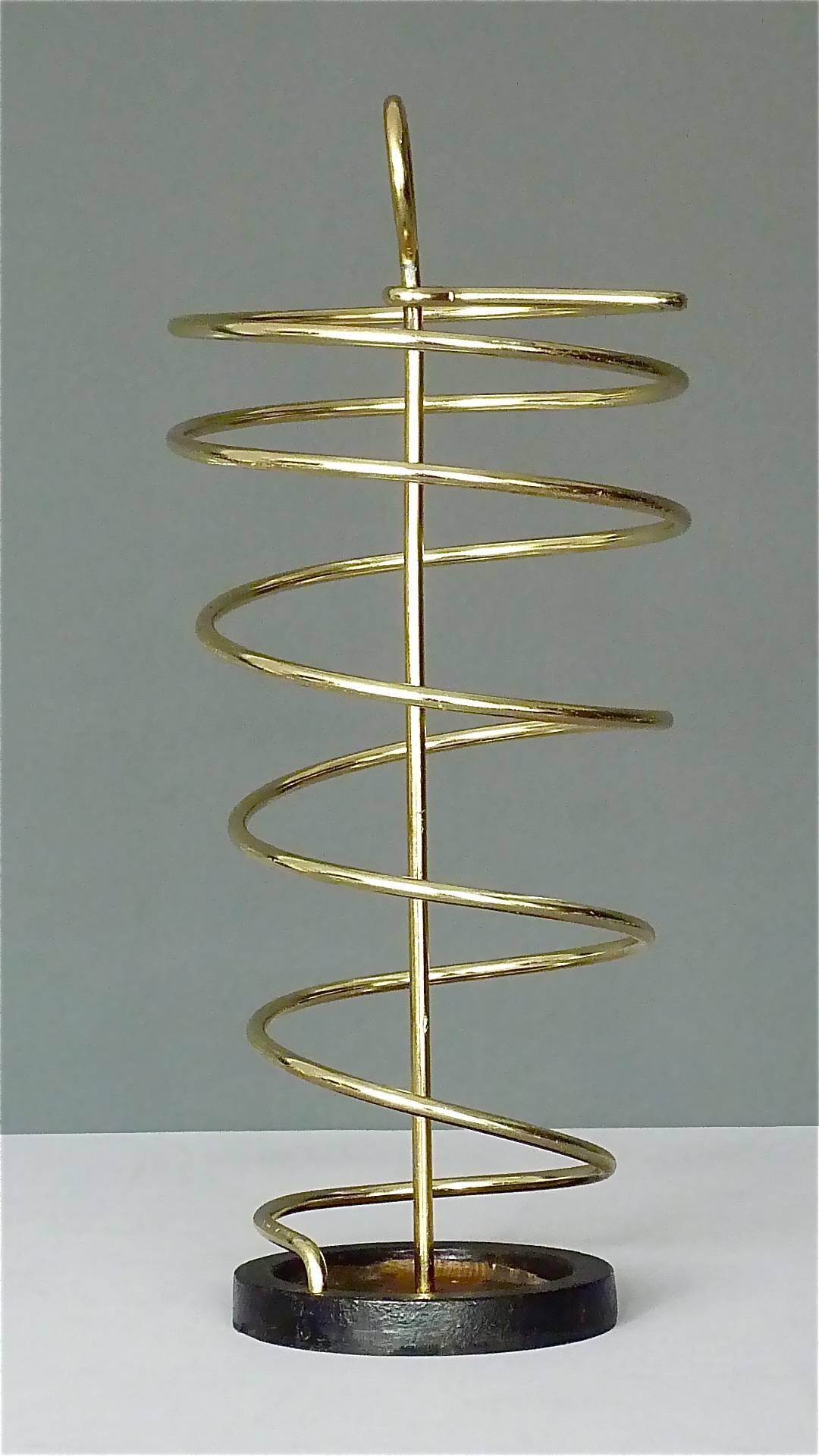 Sculptural Italian Umbrella Stand Golden Anodized Aluminum Spiral Iron, 1950s 8