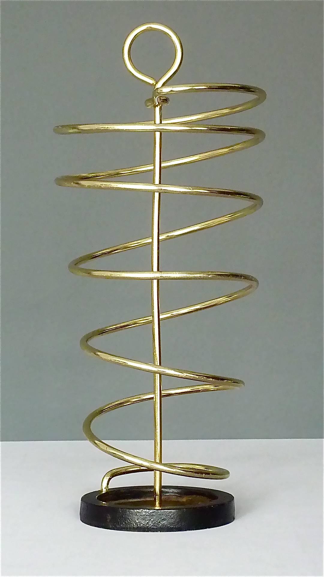 Sculptural Italian Umbrella Stand Golden Anodized Aluminum Spiral Iron, 1950s 9