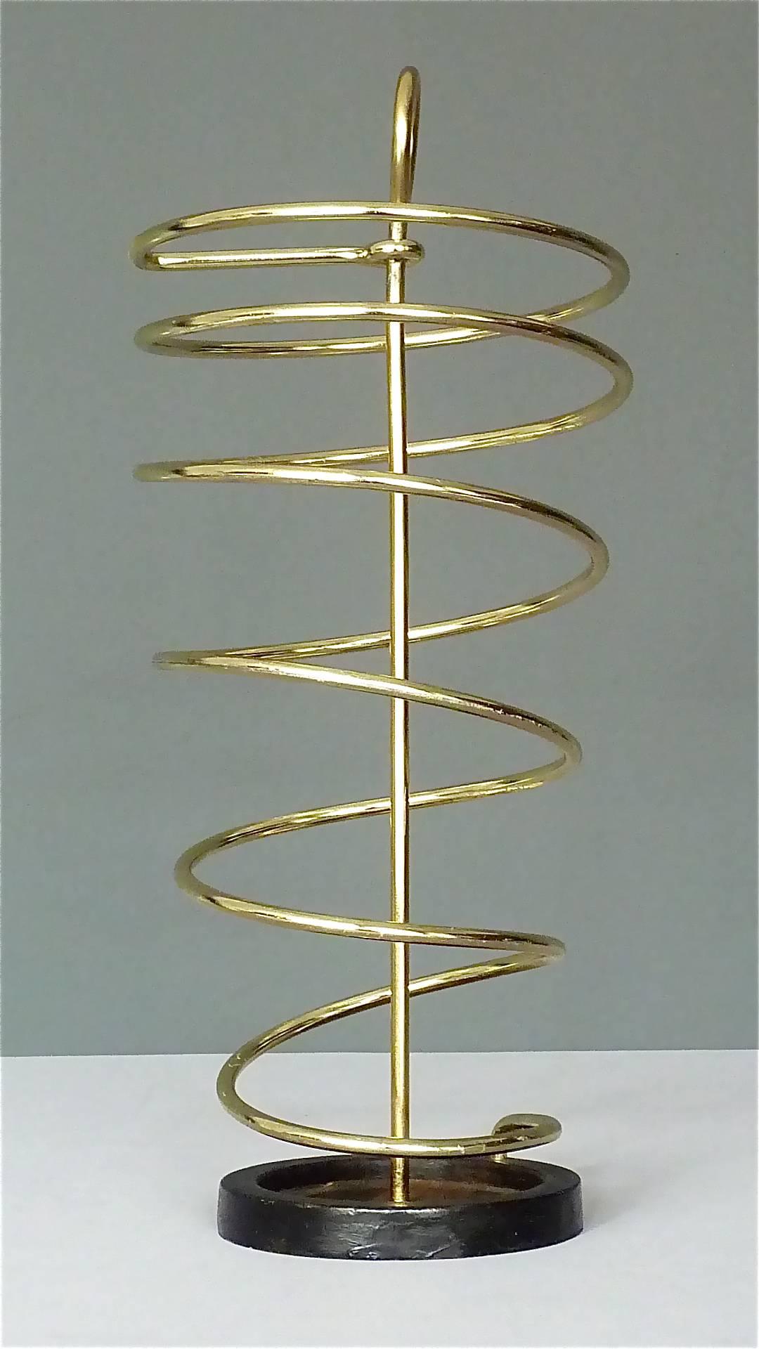 Sculptural Italian Umbrella Stand Golden Anodized Aluminum Spiral Iron, 1950s 10