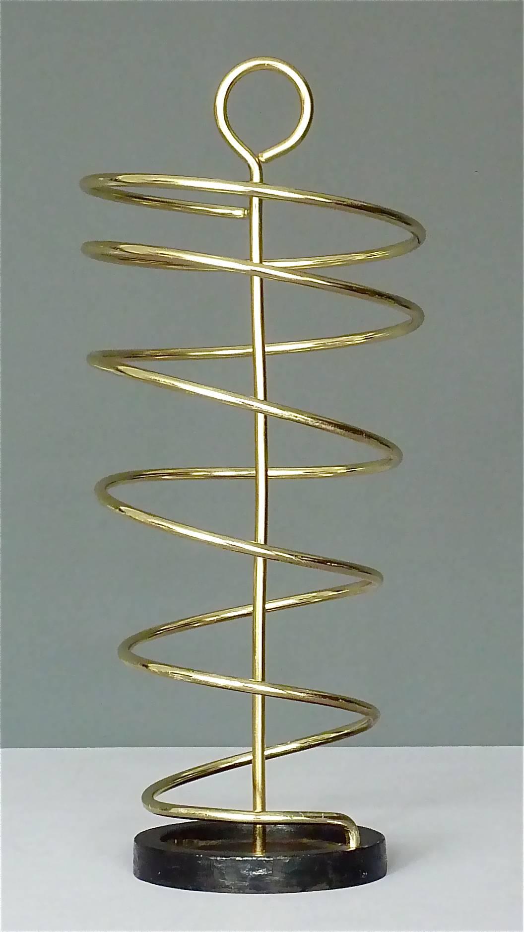 Sculptural Italian Umbrella Stand Golden Anodized Aluminum Spiral Iron, 1950s 11