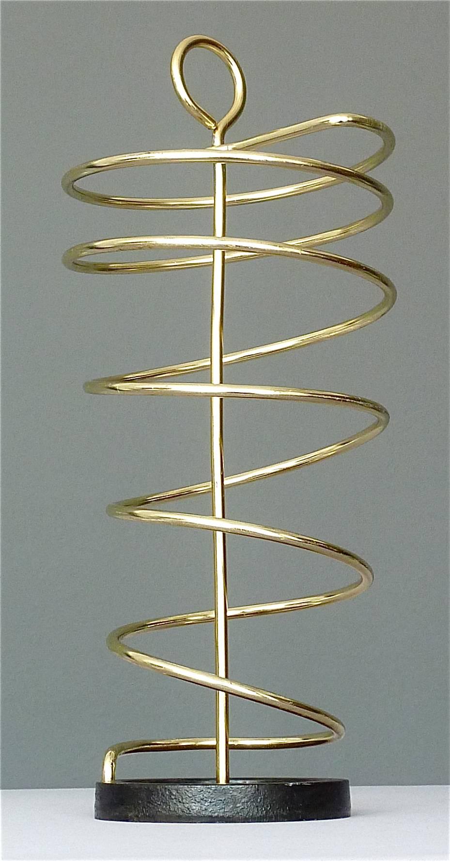 Mid-Century Modern Sculptural Italian Umbrella Stand Golden Anodized Aluminum Spiral Iron, 1950s