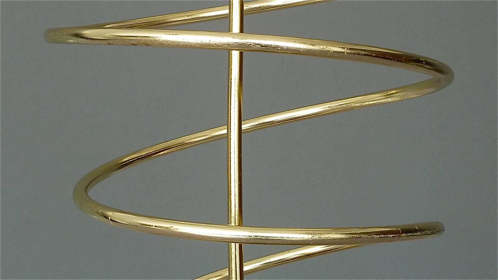Mid-20th Century Sculptural Italian Umbrella Stand Golden Anodized Aluminum Spiral Iron, 1950s