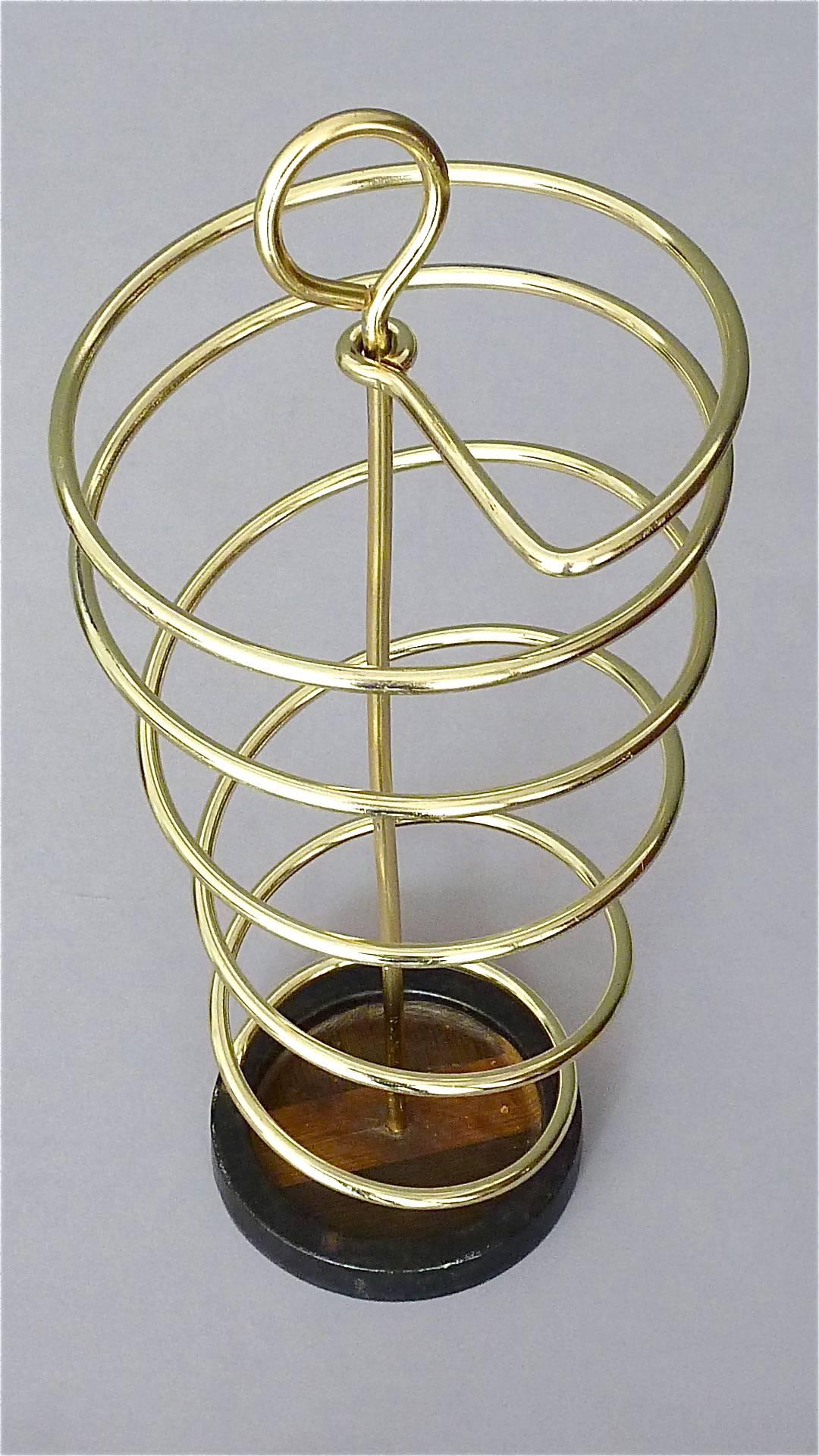 Sculptural Italian Umbrella Stand Golden Anodized Aluminum Spiral Iron, 1950s 2