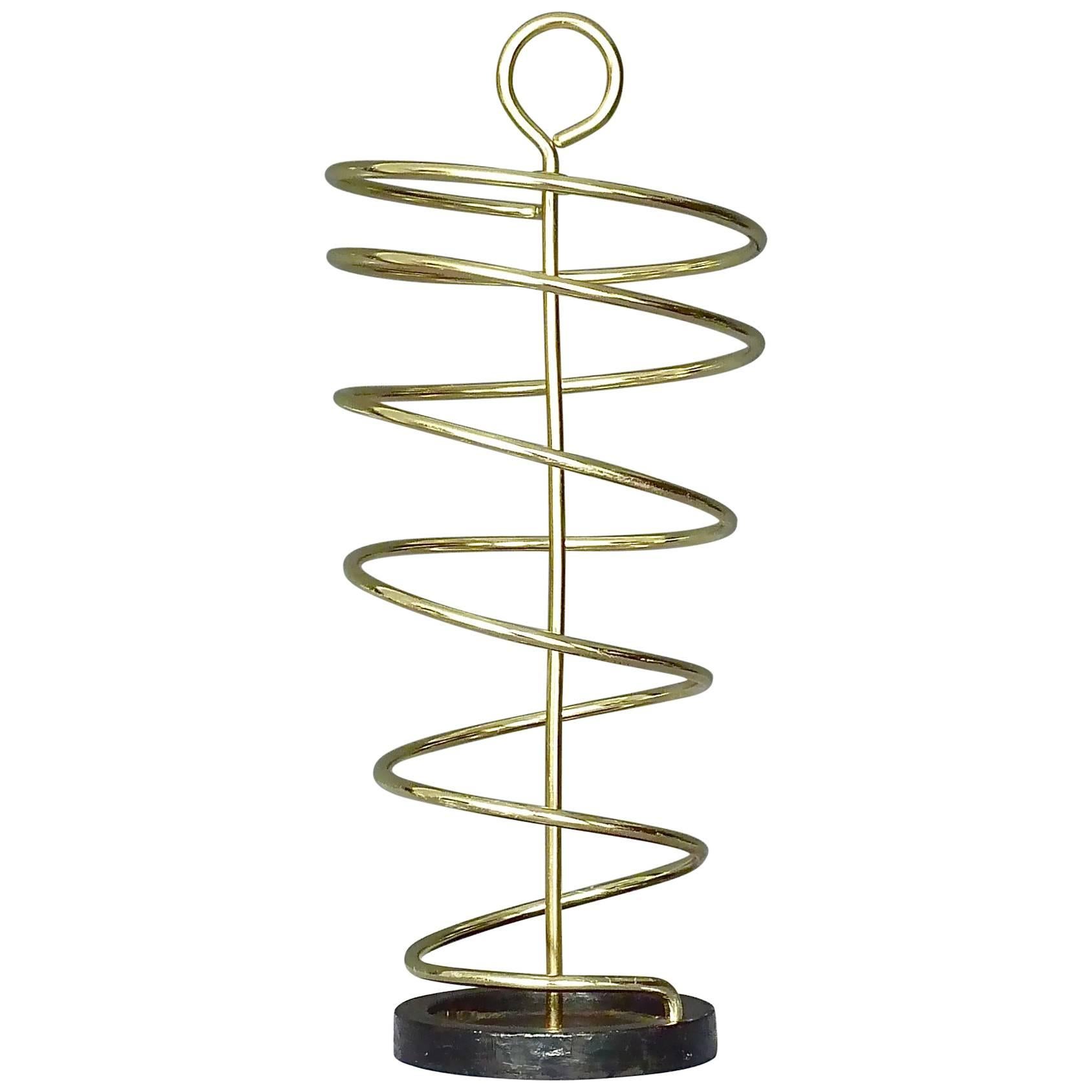 Sculptural Italian Umbrella Stand Golden Anodized Aluminum Spiral Iron, 1950s