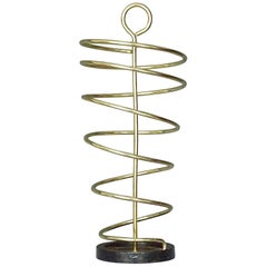 Sculptural Italian Umbrella Stand Golden Anodized Aluminum Spiral Iron, 1950s