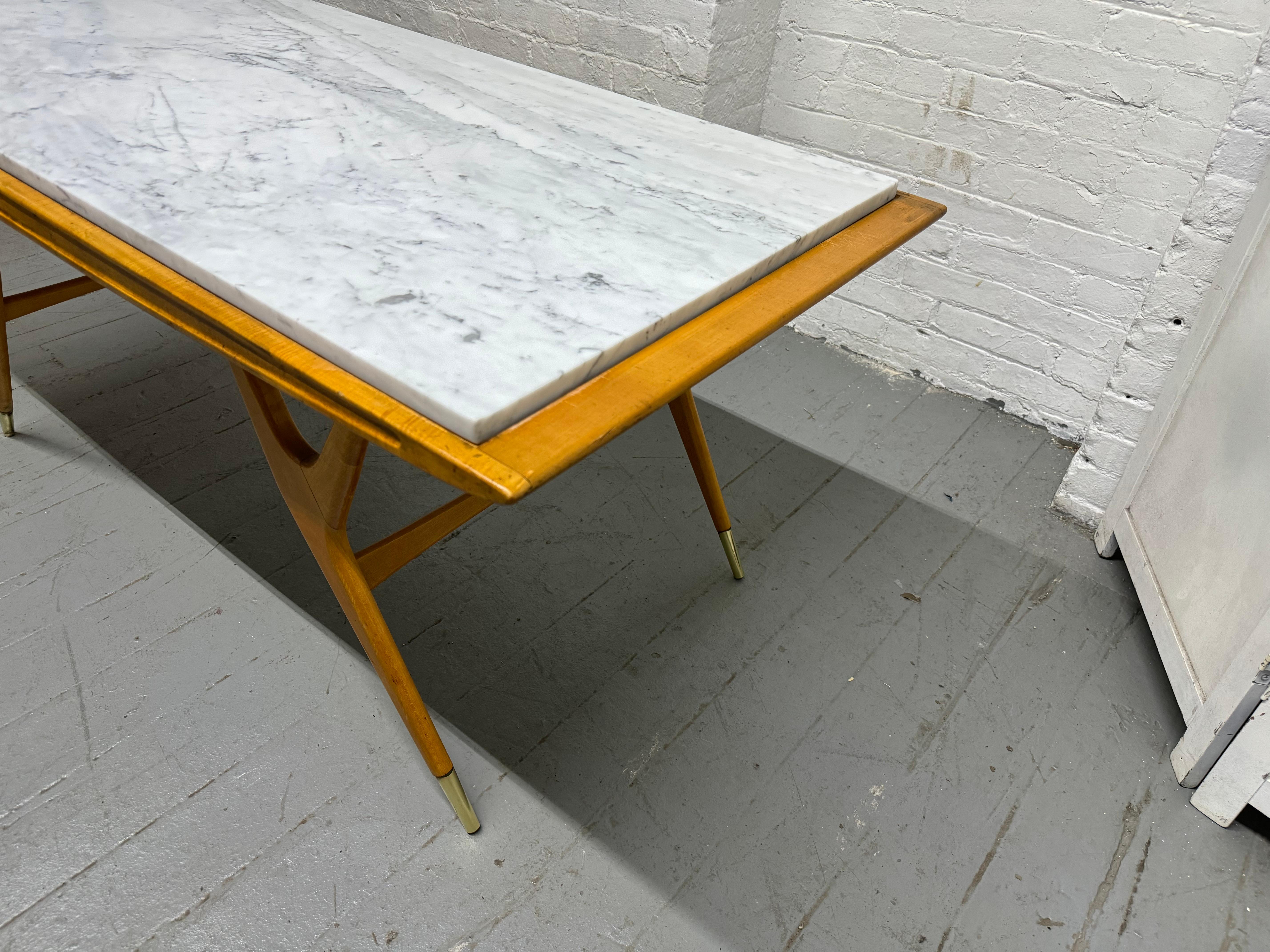 Mid-20th Century Sculptural Italian Walnut Coffee Table w/ Carrara Marble Top For Sale