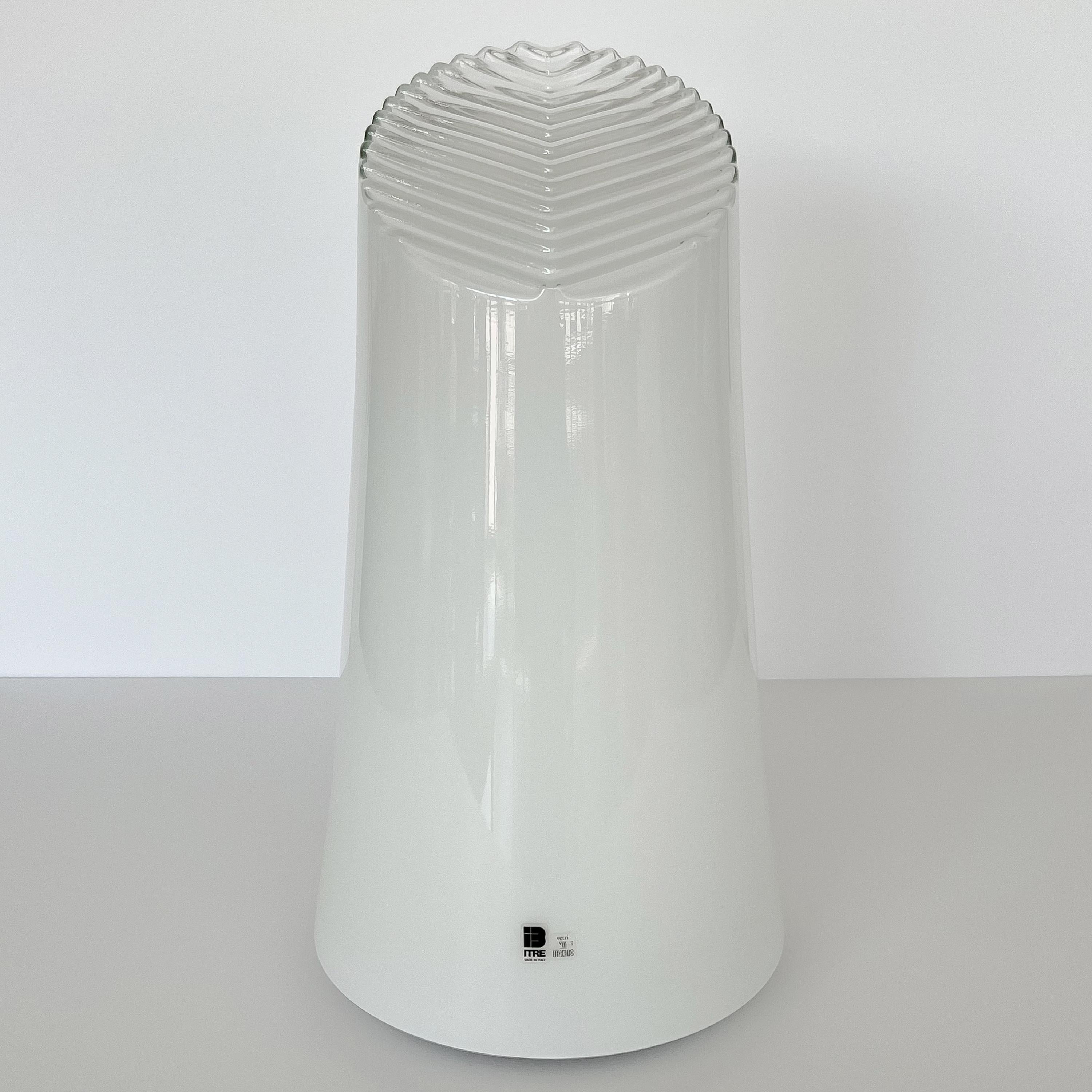 Modern  Sculptural Italian White Cased Glass Table Lamp by ITRE