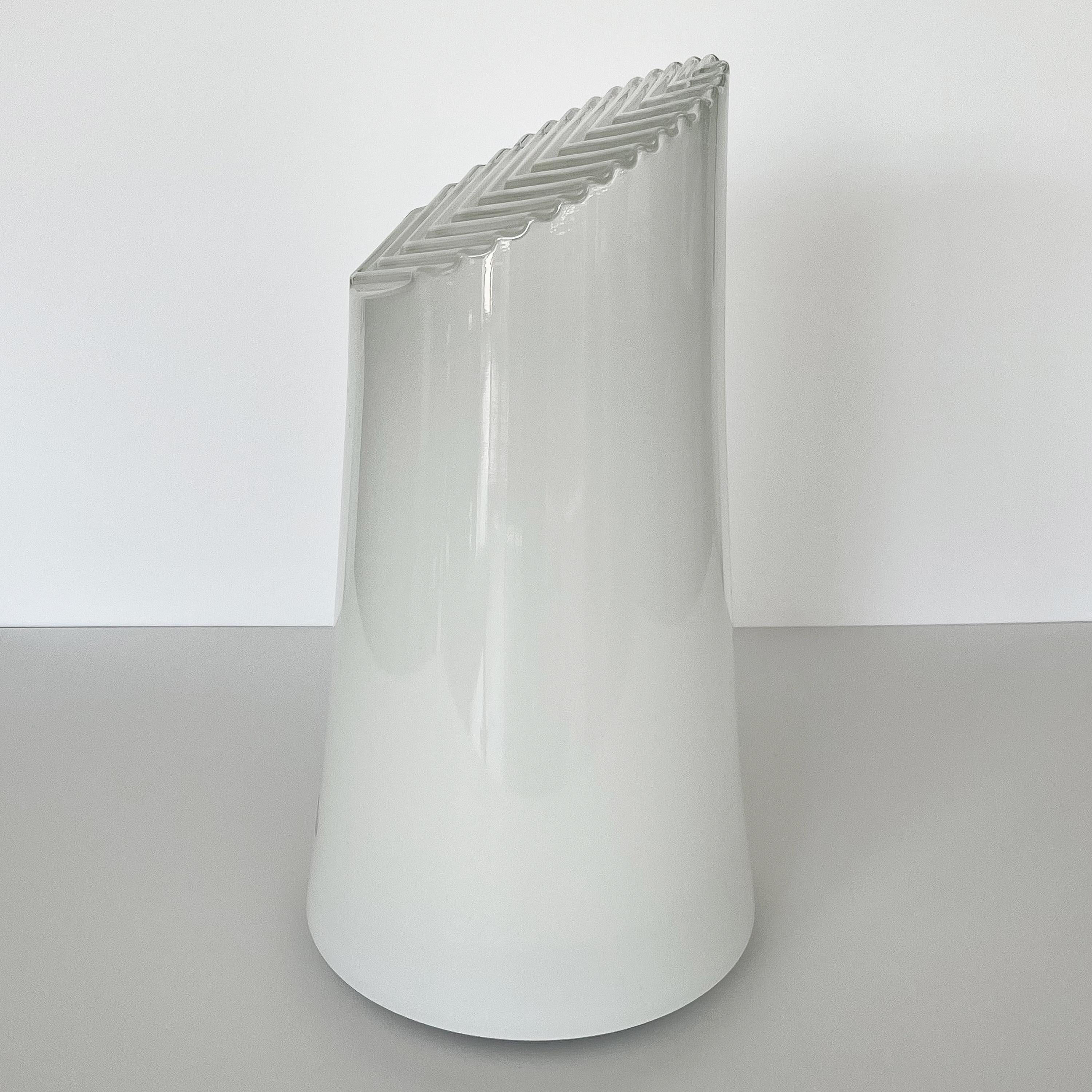 Metal  Sculptural Italian White Cased Glass Table Lamp by ITRE