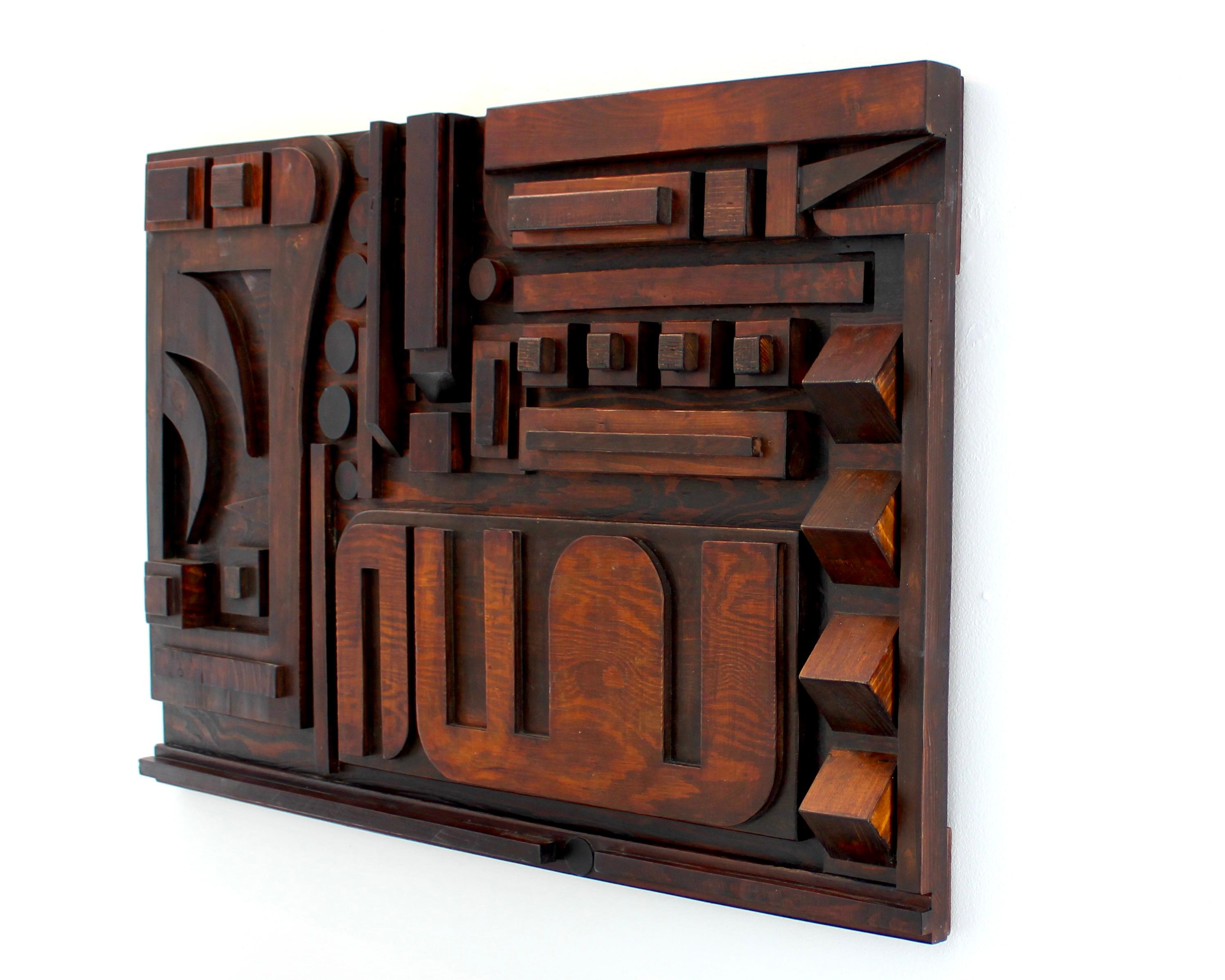 Mid-Century Modern Sculptural Italian Wood Wall Panel Mosaic Constructer School of Nerone Patuzzi