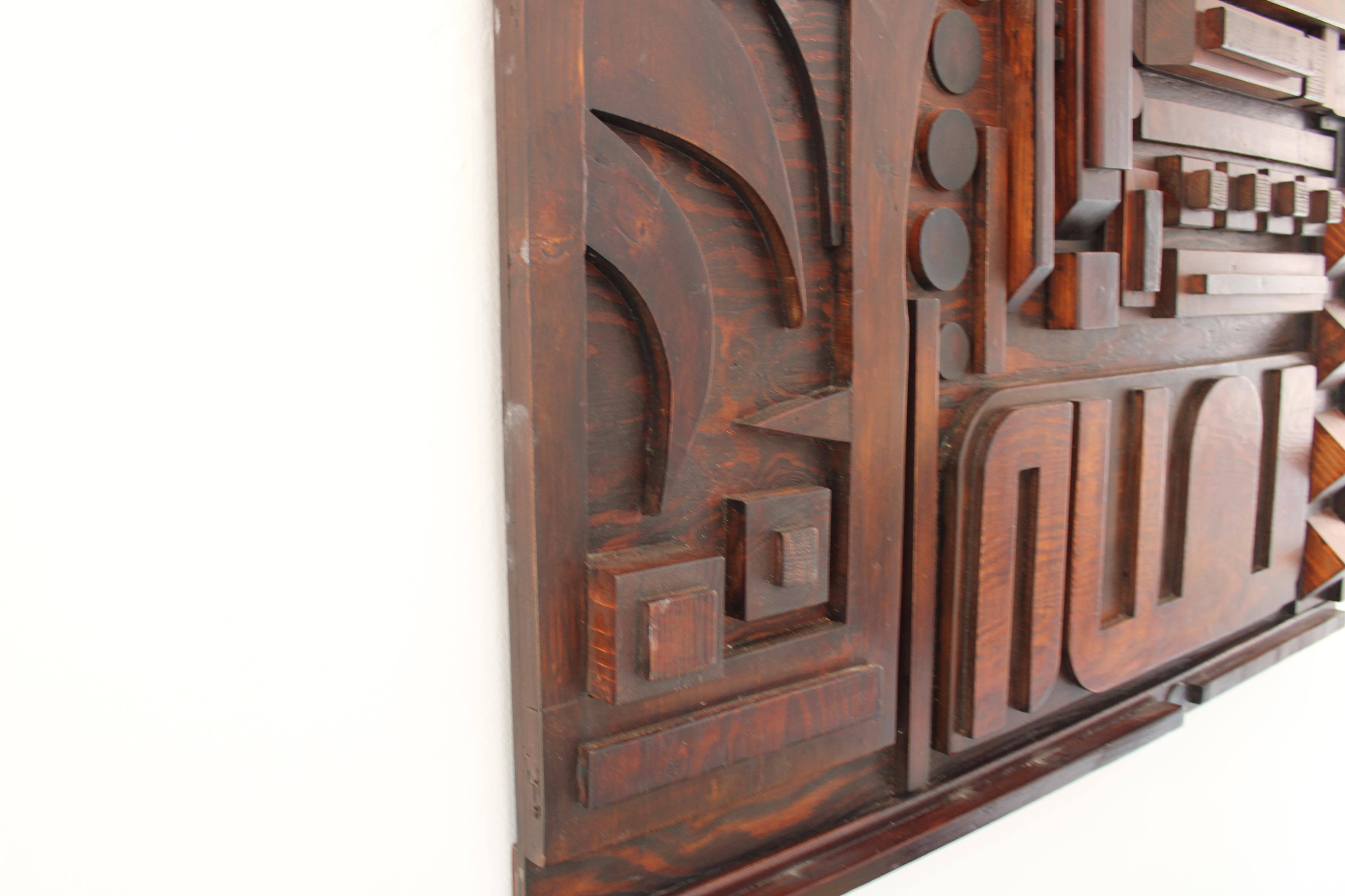 Sculptural Italian Wood Wall Panel Mosaic Constructer School of Nerone Patuzzi 1