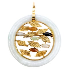 Sculptural Jade & Onyx Pendant Brooch in 18k Yellow Gold