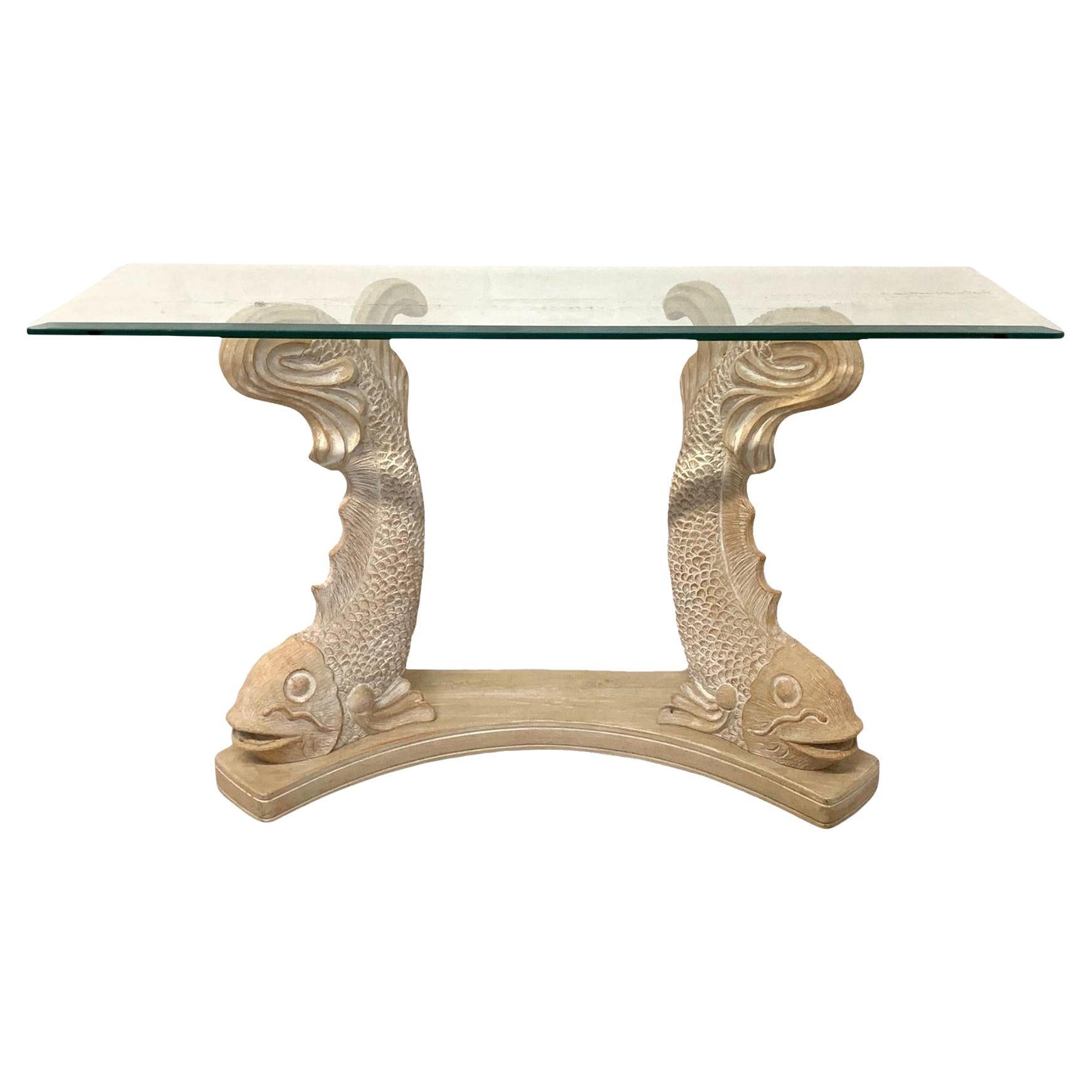 Table console sculpturale japonaise en forme de poisson koï