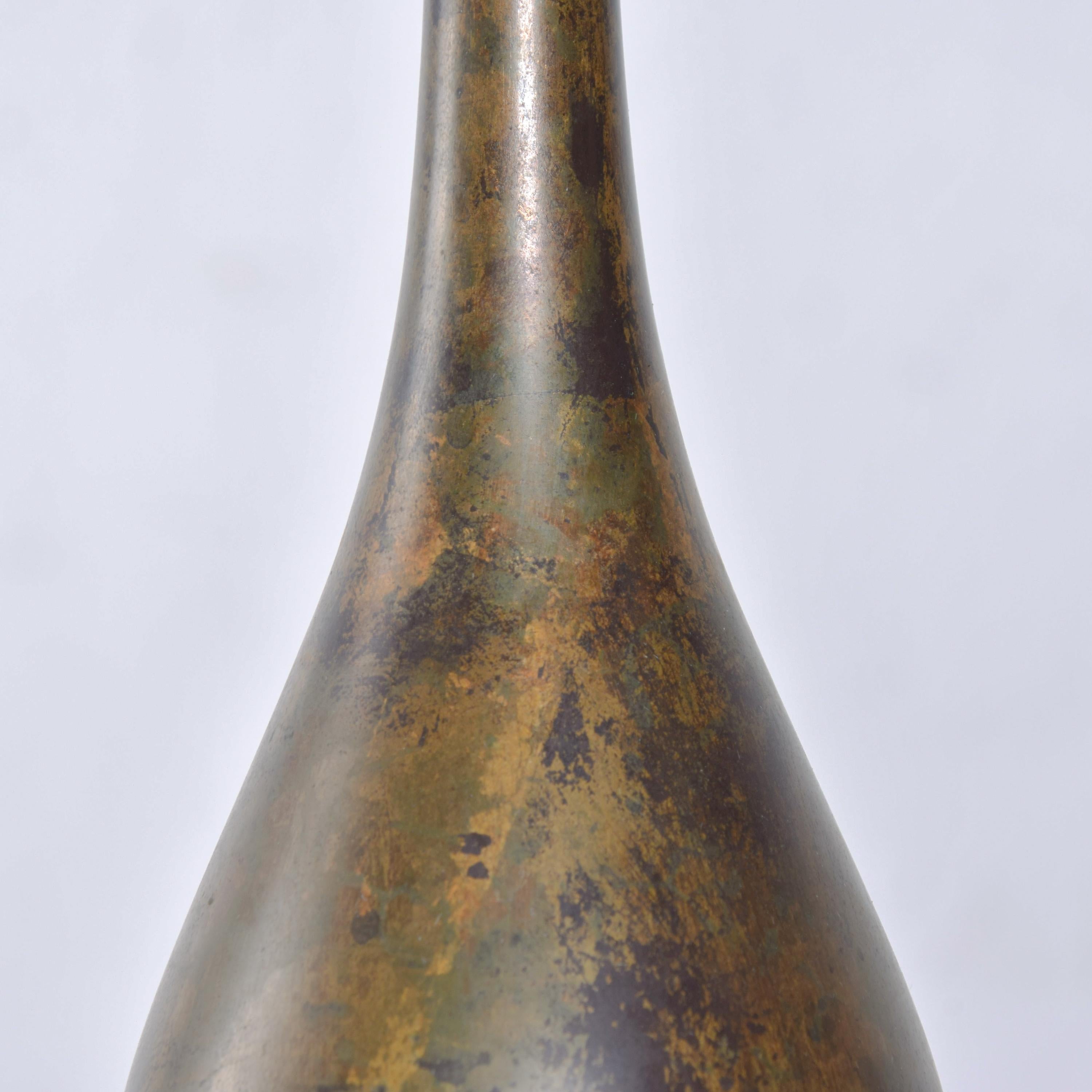 Mid-Century Modern Lovely Japanese Ovoid Vase Mixed Metal Iron Patinated Gilt  1960s