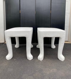 Sculptural John Dickinson Footed Side End Coffee Tables, Plaster White Pair