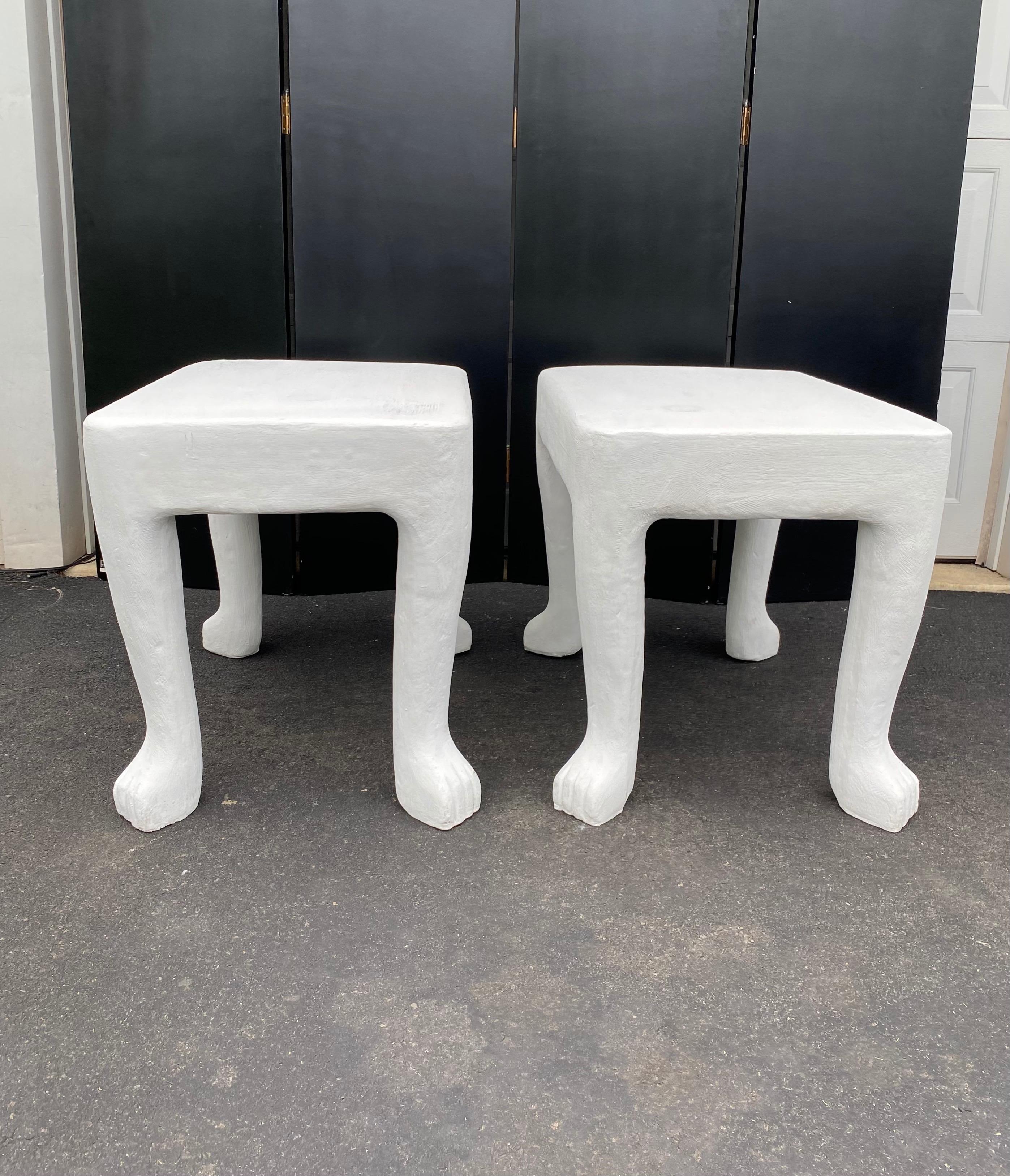 white plaster side table