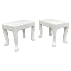 Sculptural John Dickinson Footed Side End Coffee Tables, Plaster White Pair