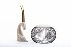 Sculptural John Risley Style Ottoman/Pouf of Ivory Bouclé & Iron Wire circa 1960