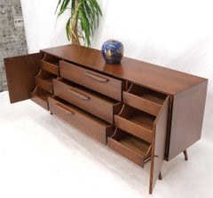 Sculptural Legs Long 9 Drawers Walnut Credenza Dresser with Doors