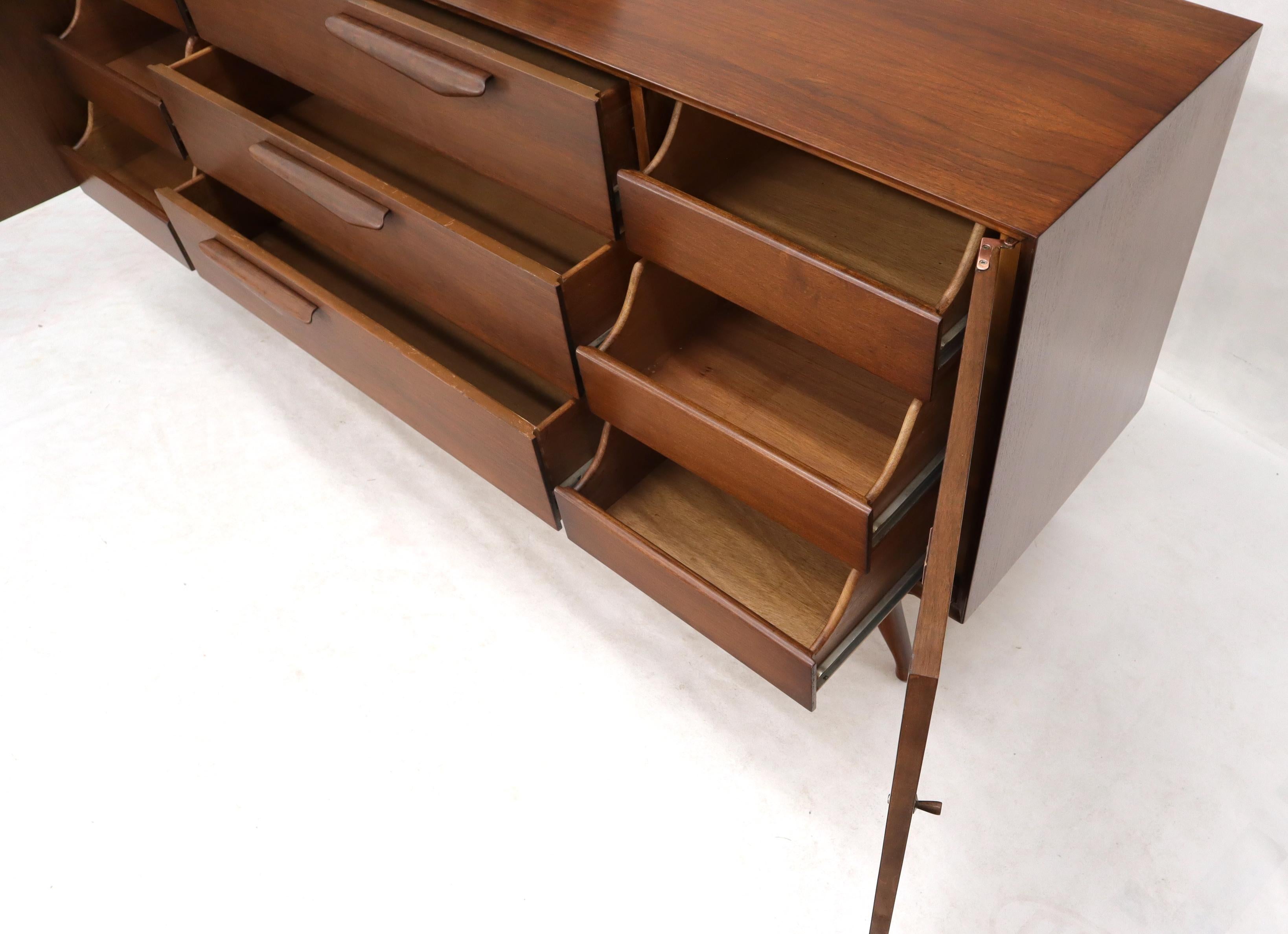 Sculptural Legs Long 9 Drawers Walnut Credenza Dresser with Doors For Sale 1