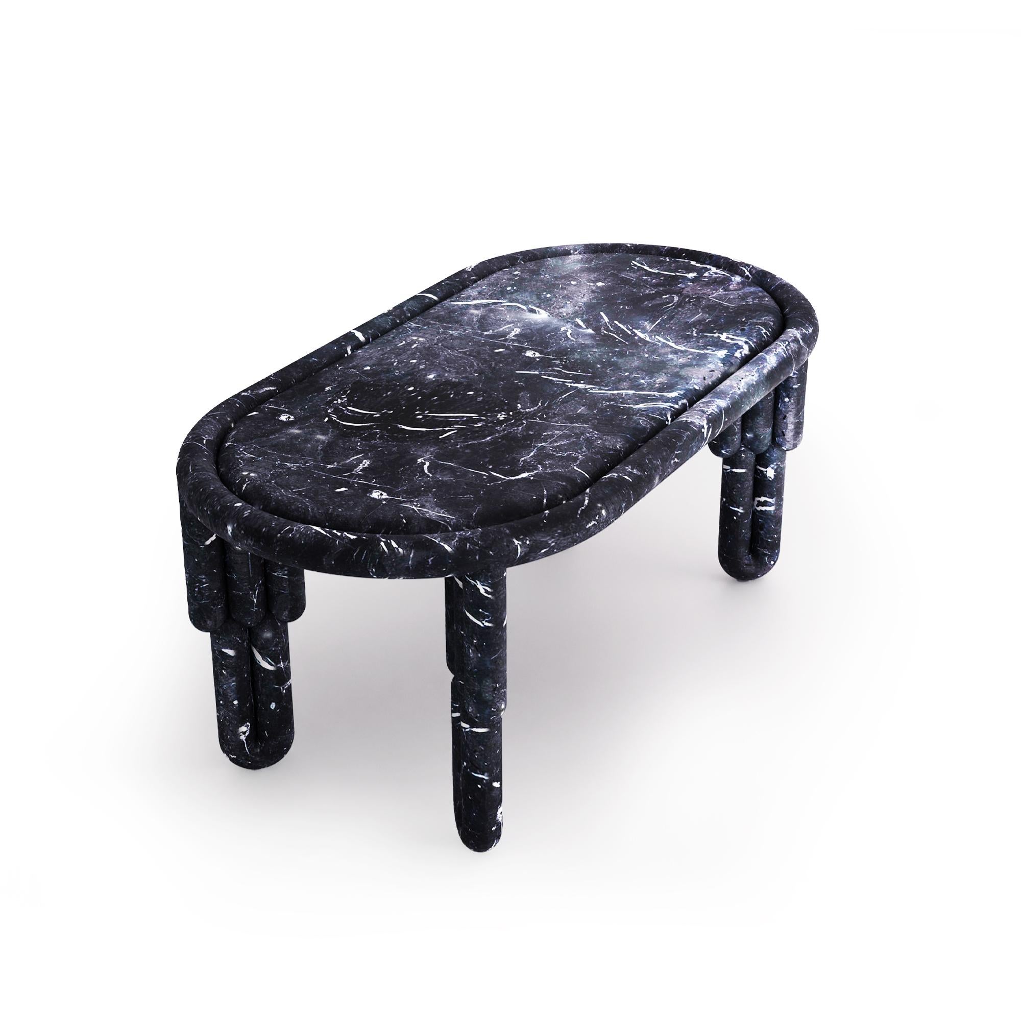 Table de salle à manger Kipferl sculpturale de Lara Bohinc en marbre Nero Marquina en vente