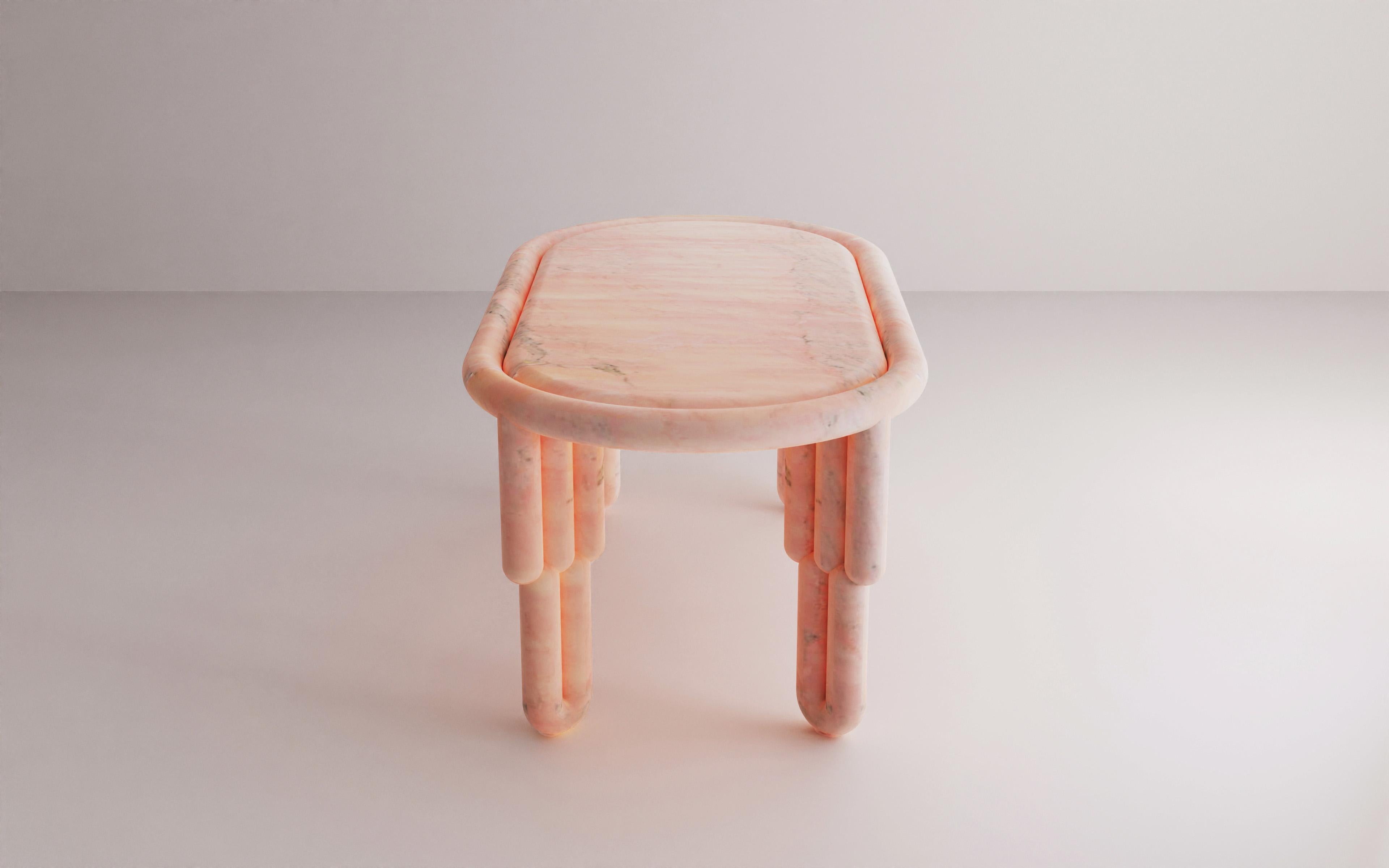 Portuguese Sculptural Kipferl Dining Table by Lara Bohinc in Rosa Portugalo Marble For Sale