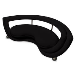 Kissing Sofa, Modern, Sculptural, Rounded, Bronze Metal, Black Boucle Fabric