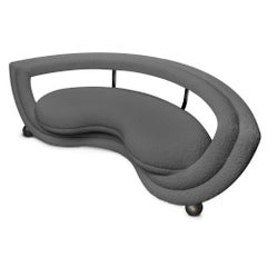 Kissing Sofa, Modern, Sculptural, Rounded, Bronze Metal, Grey Boucle Fabric