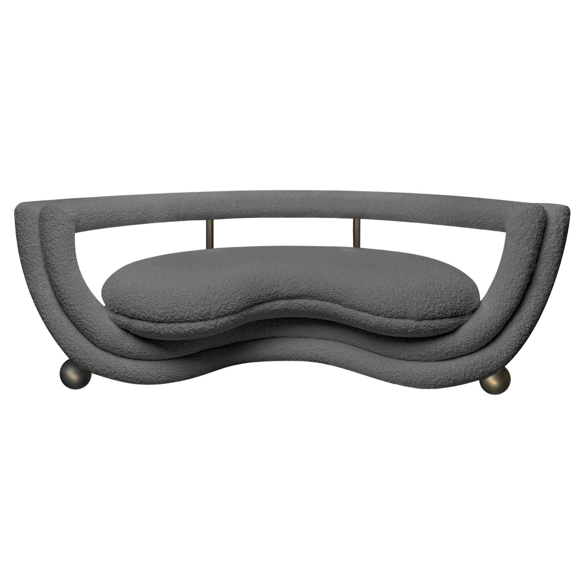 Sculptural Kissing Sofa by Lara Bohinc in Bronze Metal and Grey Bouclé  For Sale