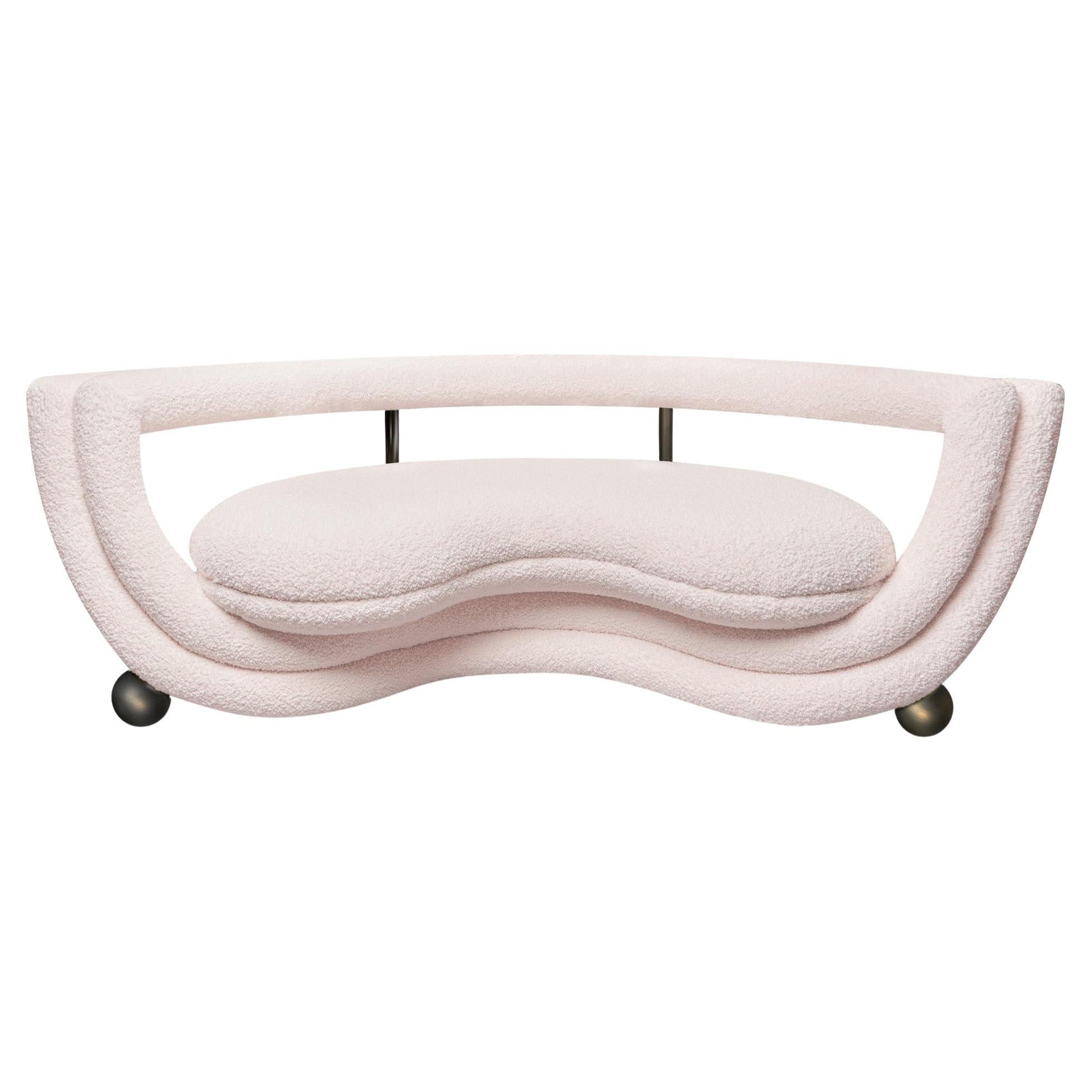 Sculptural Kissing Sofa by Lara Bohinc in Bronze Metal and Pink Bouclé  For Sale