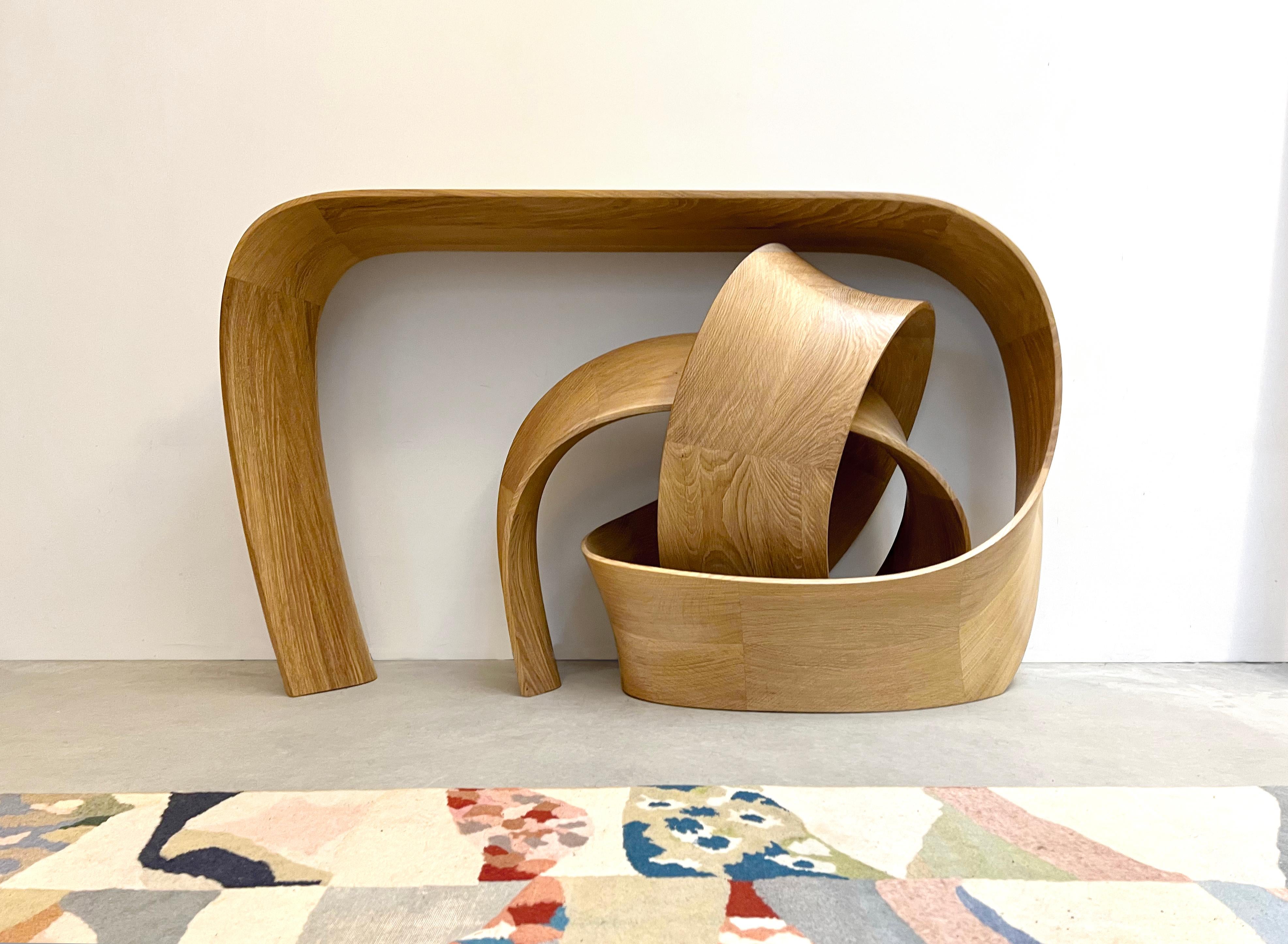 Organic Modern Sculptural 'knotted' console table in oak by a contemporary master maker For Sale