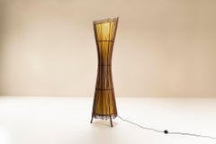 Sculptural Kobe Floor Lamp in Bamboo and Canvas, France 1980s