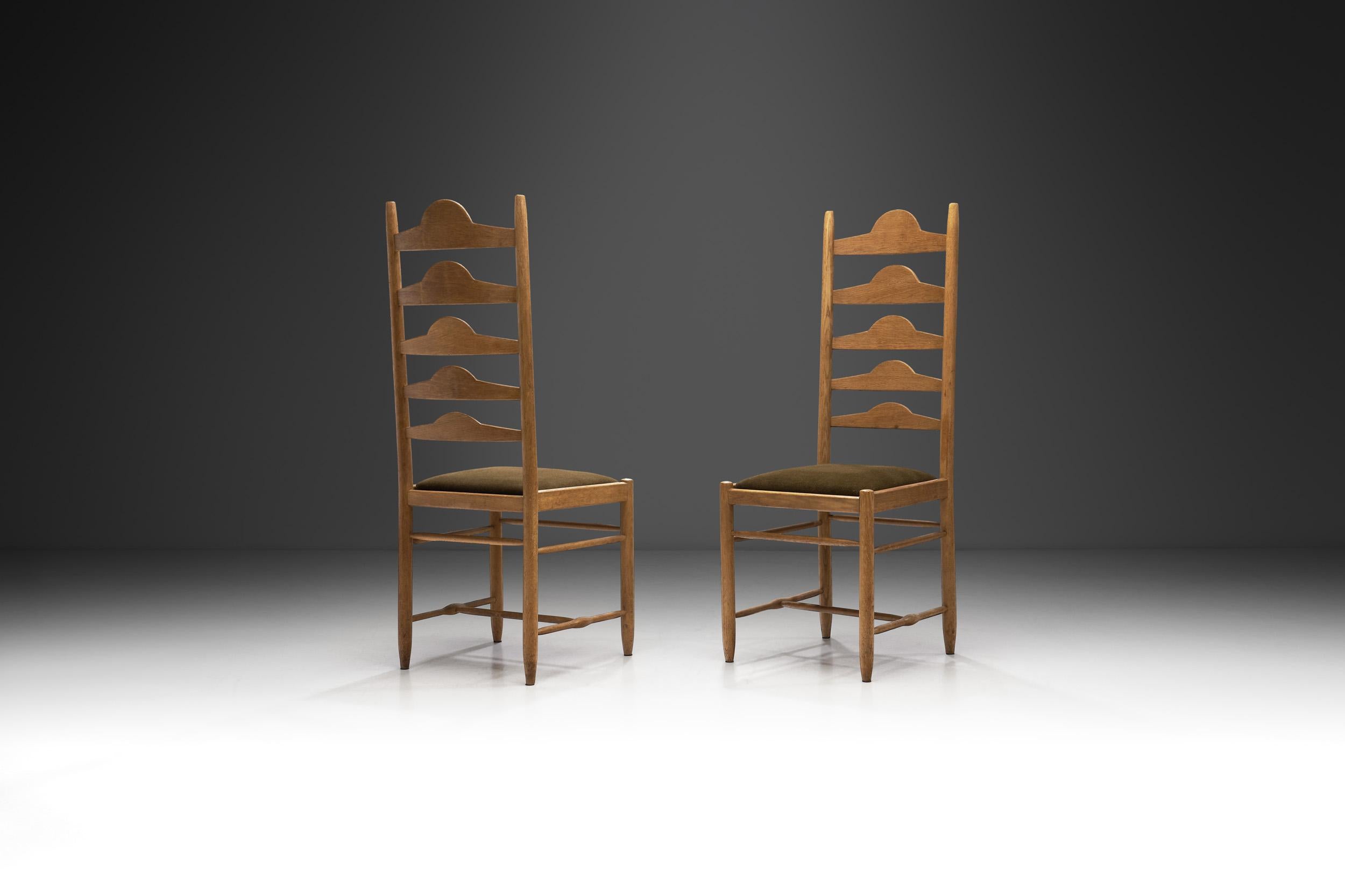 European Sculptural Ladder-Back Chairs, Europe first half of the 20th century For Sale