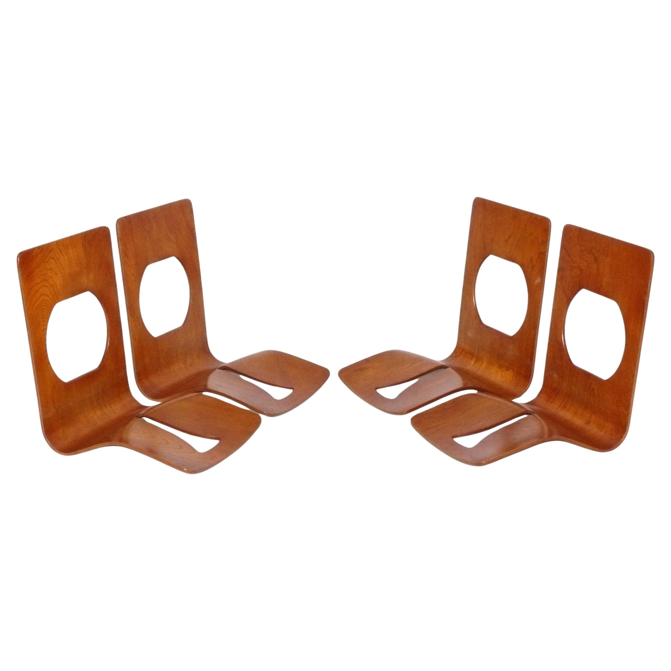 Sedie da tè o da pranzo scultoree in compensato laminato giapponese di Toyo Set 4 in vendita