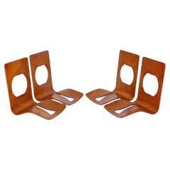 Sculptural Laminated Plywood Japanese Tea Lounge or Dining Chairs by Toyo Set 4