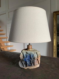 Skulpturale Lampe von Atelier Palègre, mit Holz gebrannter Lehm, Frankreich, 1970