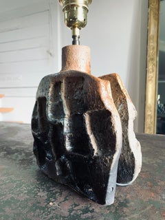 Sculptural Lamp by Atelier Palègre, Wood-Fired Clay, France, 1960