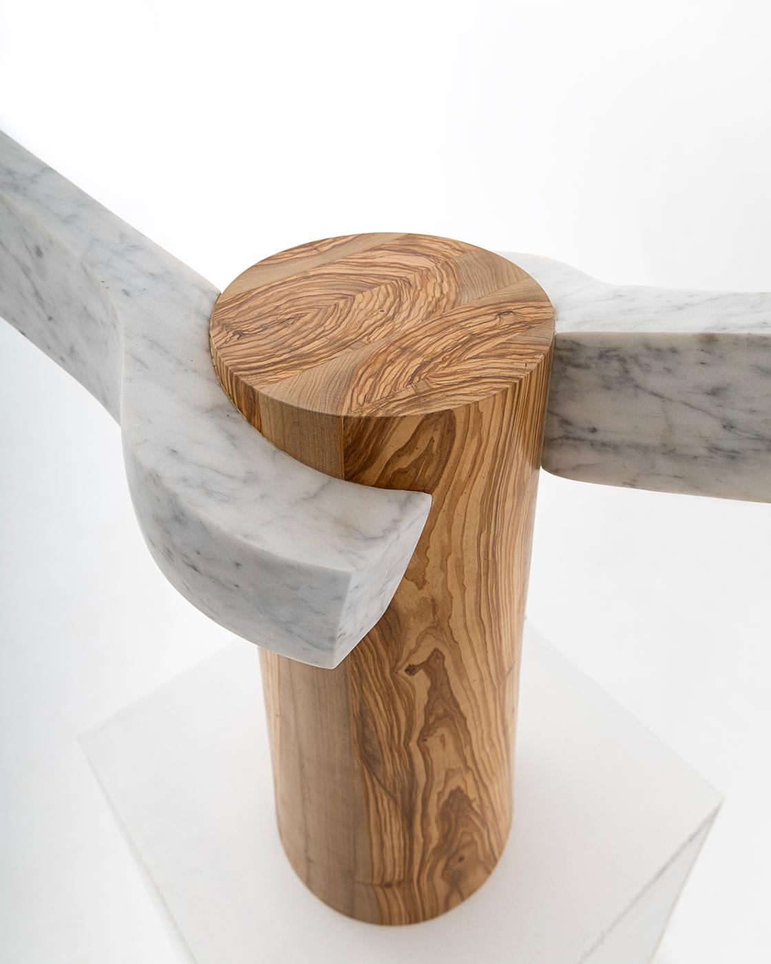 Spanish Sculptural Lamp Designed by Carlos Aucejo, made of Marble and Wood. For Sale