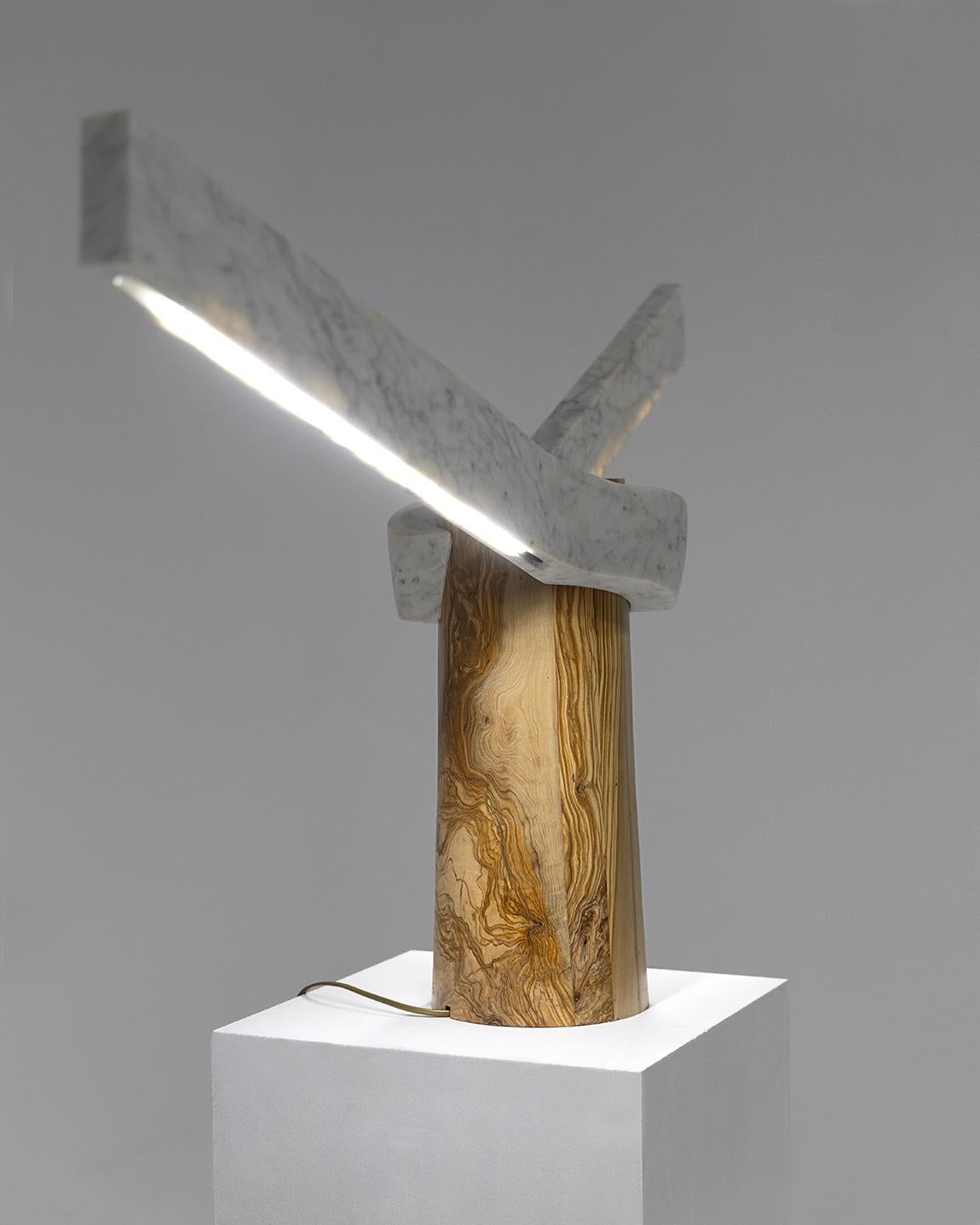 Sculptural Lamp Designed by Carlos Aucejo, made of Marble and Wood. For Sale 2