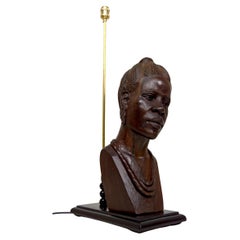 Sculptural Lamp, Ebony Bust of an African Woman By Alexs Mutasa, Circa 1970