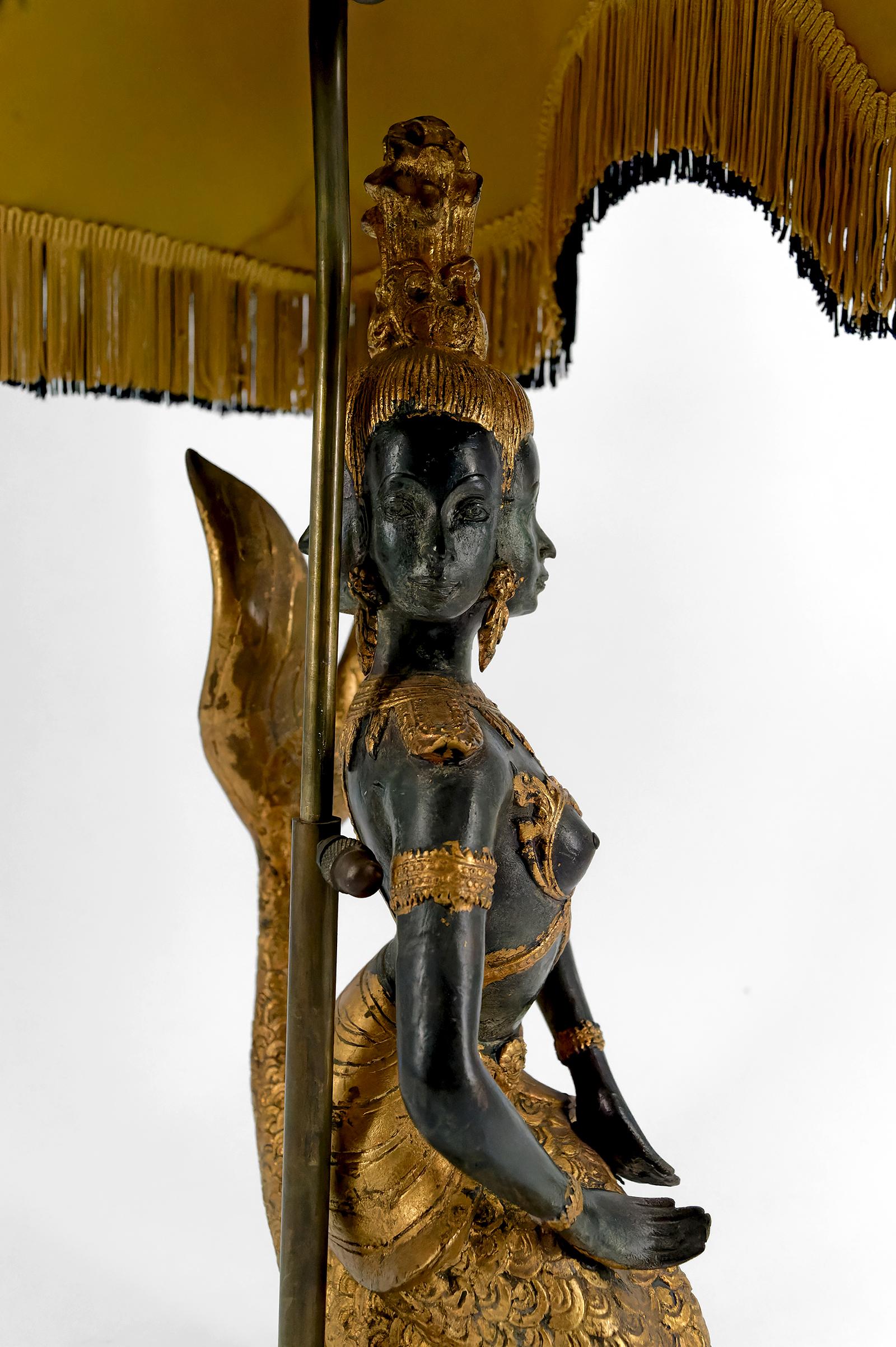 Sculptural Lamp in Bronze Representing the Mermaid Princess Suvannamaccha For Sale 8