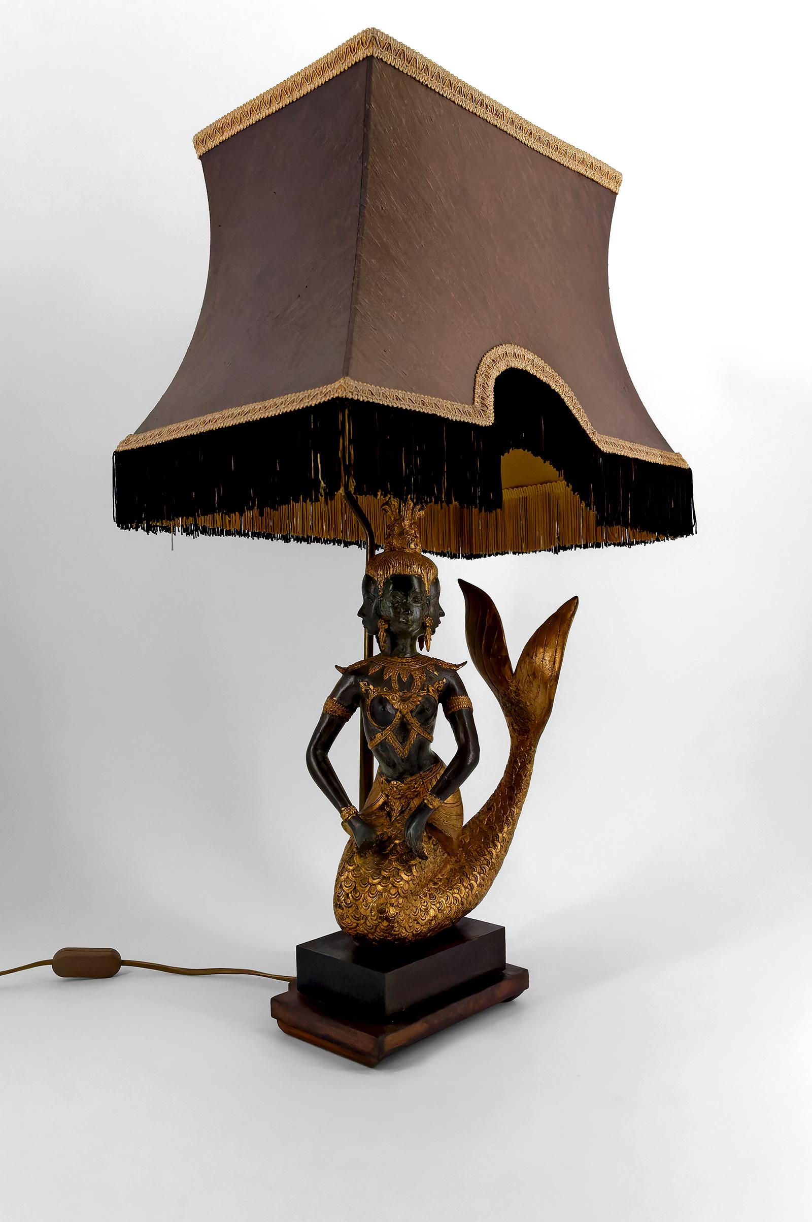 Aesthetic Movement Sculptural Lamp in Bronze Representing the Mermaid Princess Suvannamaccha For Sale