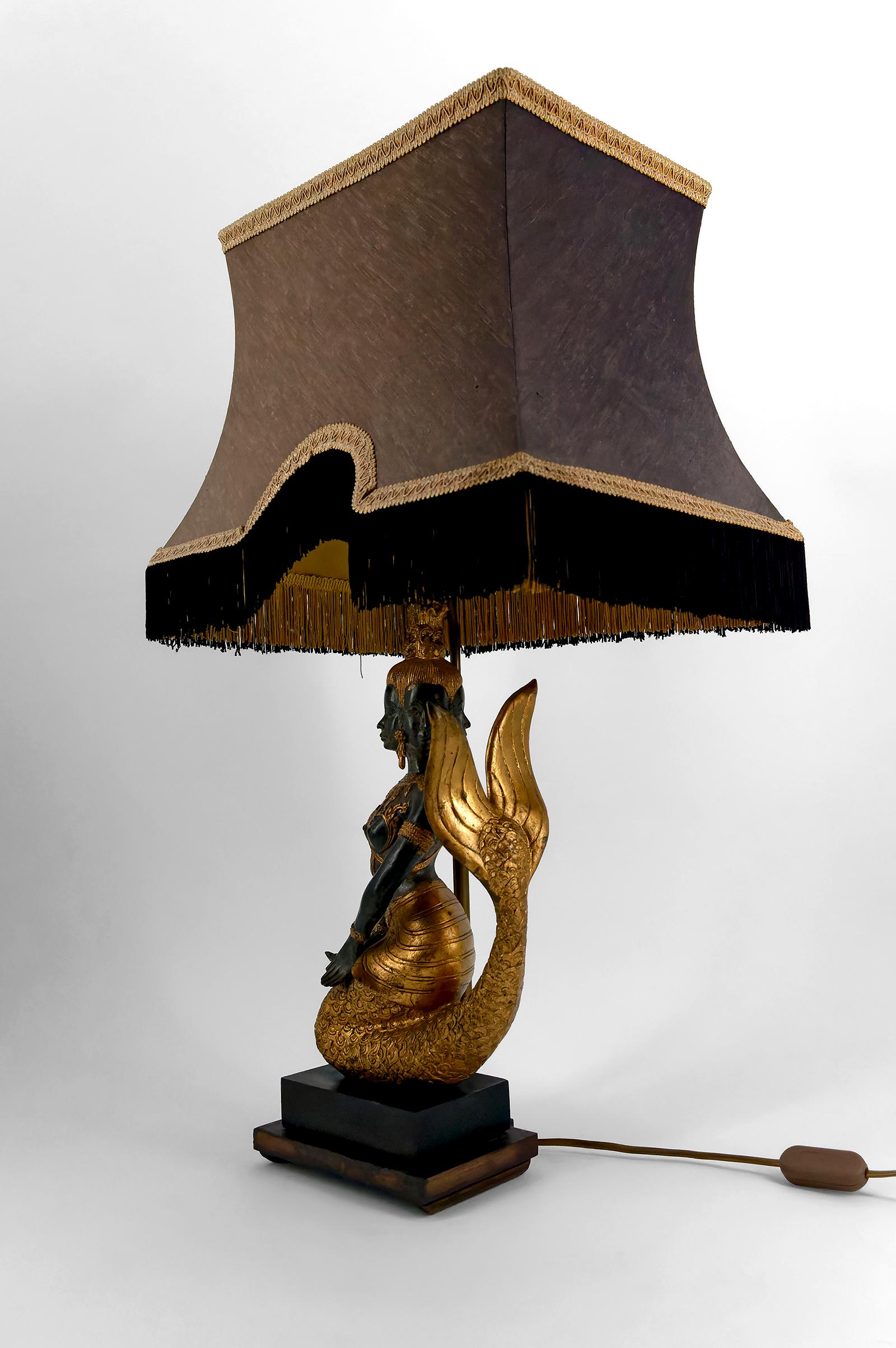 Thai Sculptural Lamp in Bronze Representing the Mermaid Princess Suvannamaccha For Sale