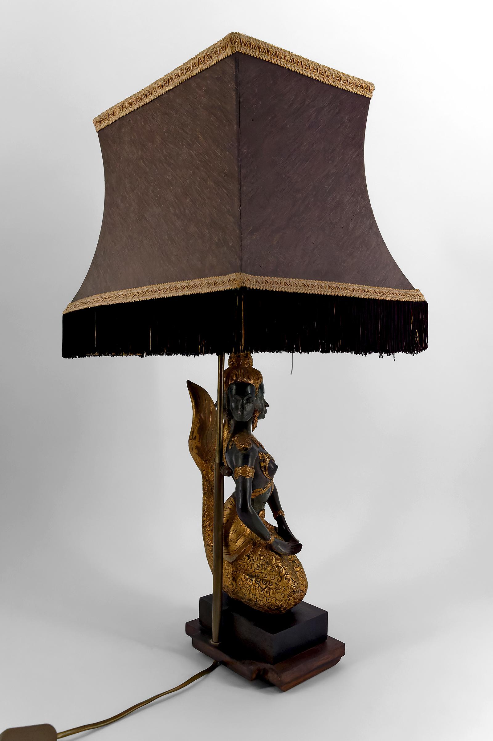 Sculptural Lamp in Bronze Representing the Mermaid Princess Suvannamaccha In Good Condition For Sale In VÉZELAY, FR
