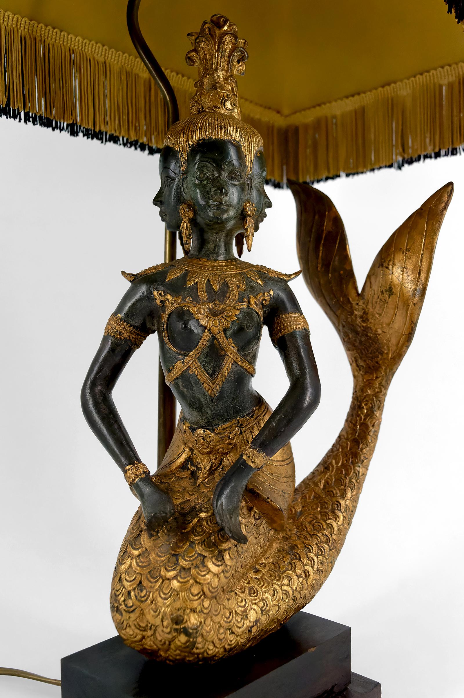 20th Century Sculptural Lamp in Bronze Representing the Mermaid Princess Suvannamaccha For Sale
