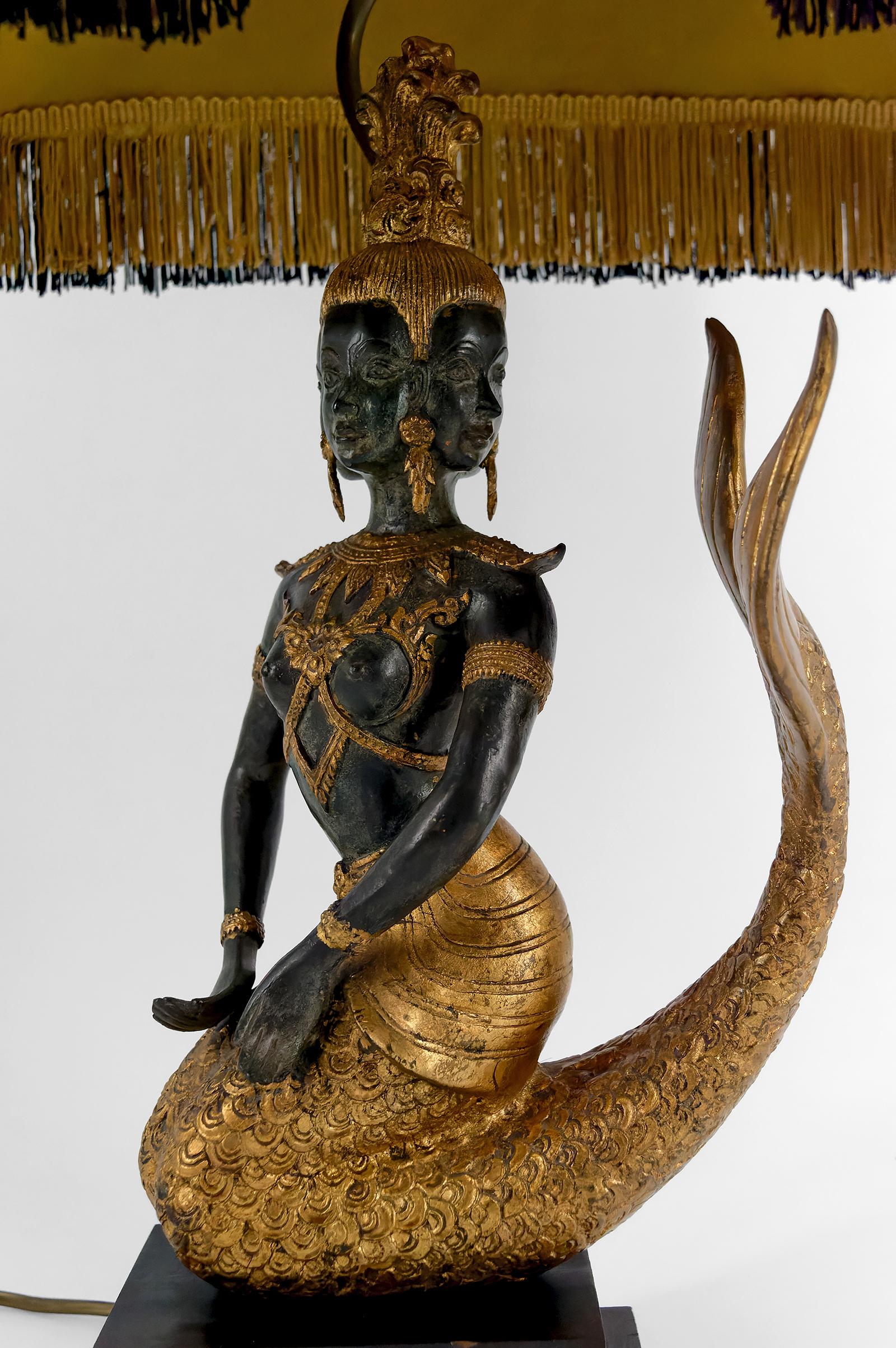 Metal Sculptural Lamp in Bronze Representing the Mermaid Princess Suvannamaccha For Sale