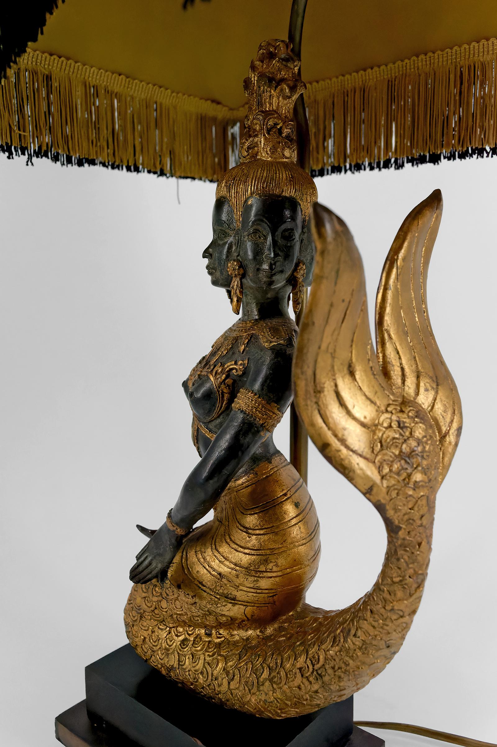 Sculptural Lamp in Bronze Representing the Mermaid Princess Suvannamaccha For Sale 1