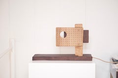 Sculptural Lamp in Oak and Yew with Brass Details by Degivry, France