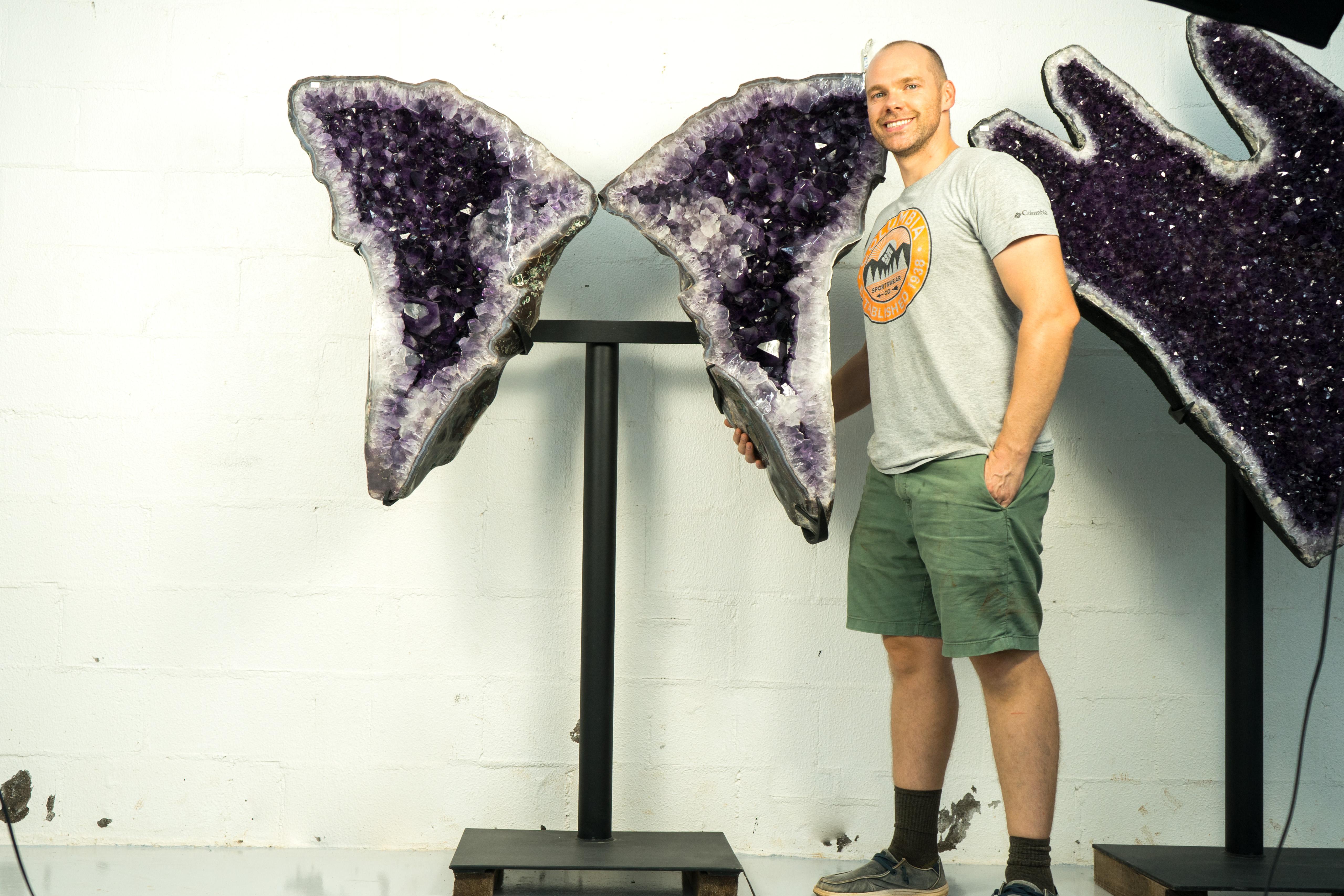 Brazilian Sculptural Large Amethyst Geode Butterly Wings, High-Grade Deep Purple Amethyst For Sale